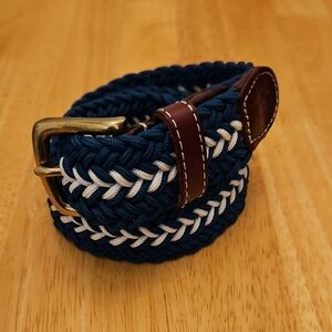 Vineyard Vines Teal and White Braided Belt with Brown Leather Accents
